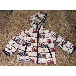 Mick-Mack Gray Hooded Train Pattern Jacket 12 Months